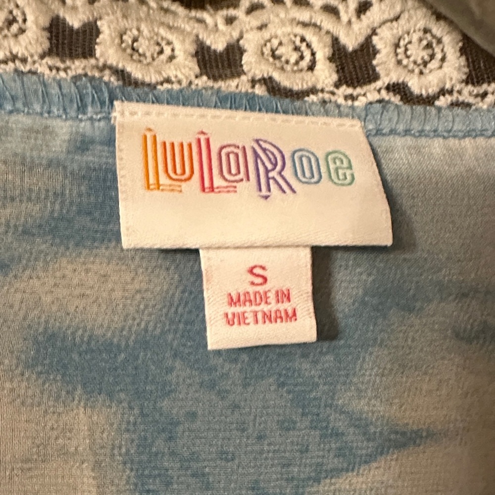 LuLaRoe Blue Tie-Dye Open Front Duster with Lace Trim - Picture 2 of 2